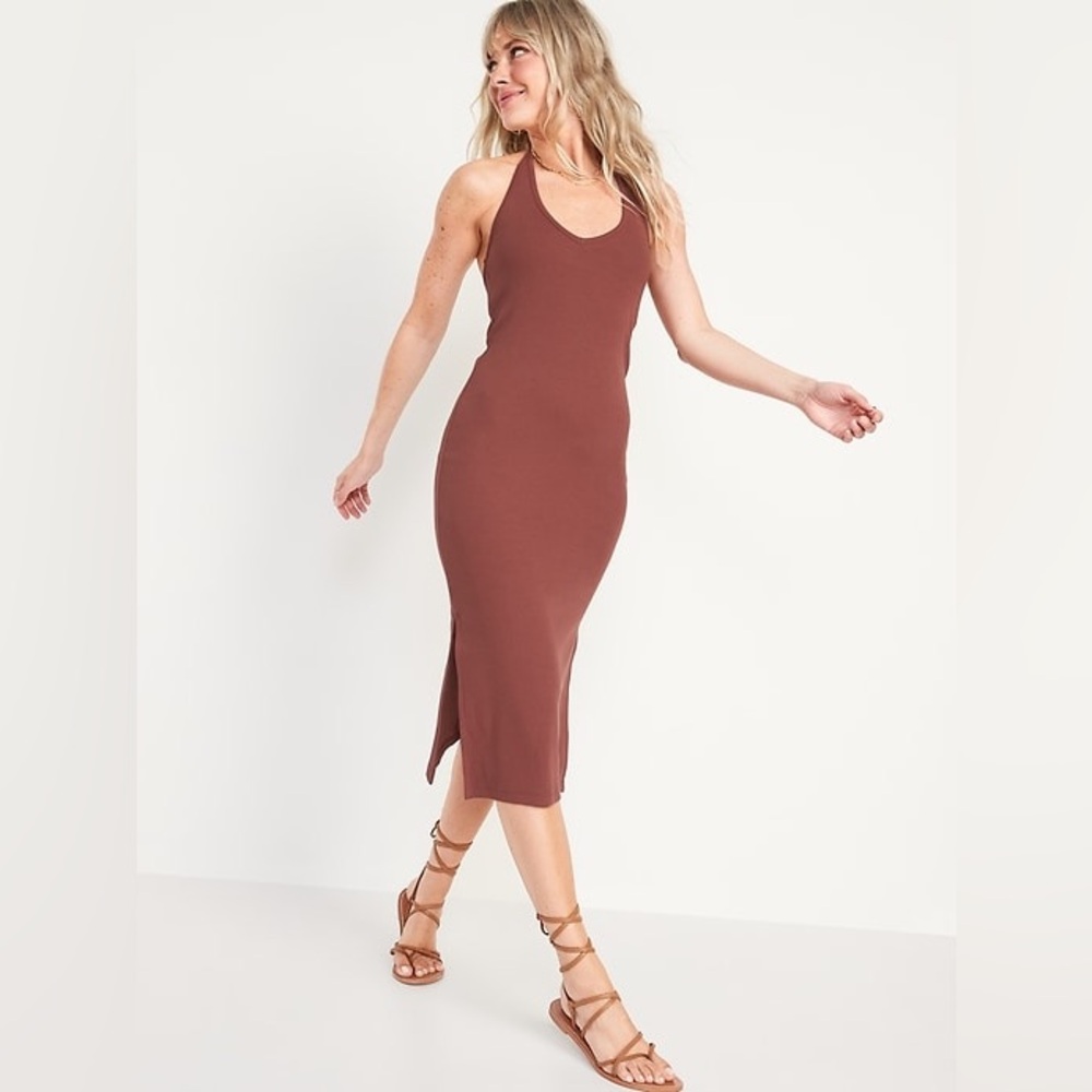 Old Navy Halter Ribbed Midi Dress Brown‎